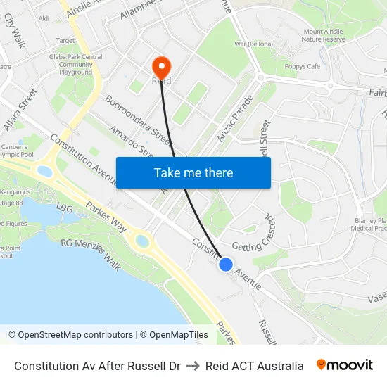 Constitution Av After Russell Dr to Reid ACT Australia map
