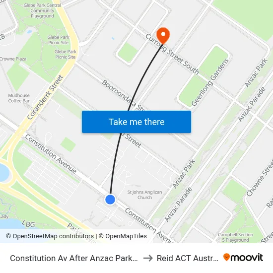 Constitution Av After Anzac Park West to Reid ACT Australia map