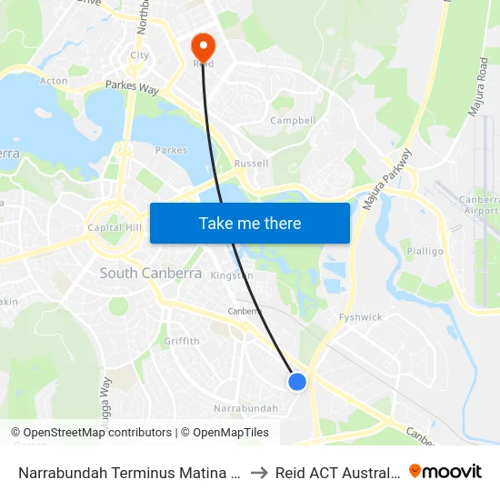 Narrabundah Terminus Matina St to Reid ACT Australia map