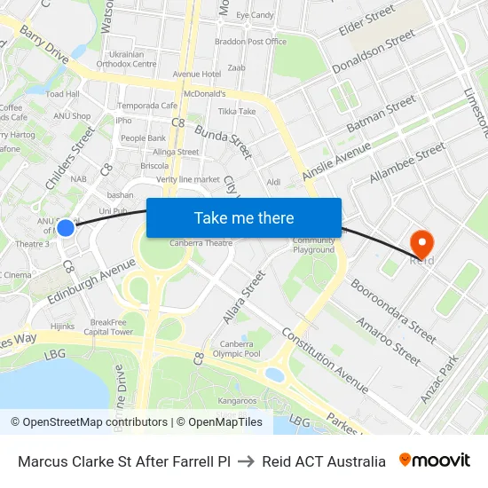 Marcus Clarke St After Farrell Pl to Reid ACT Australia map