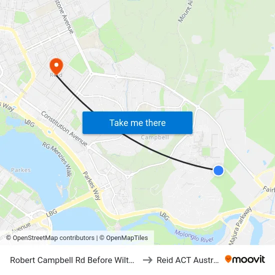 Robert Campbell Rd Before Wilton Rd to Reid ACT Australia map