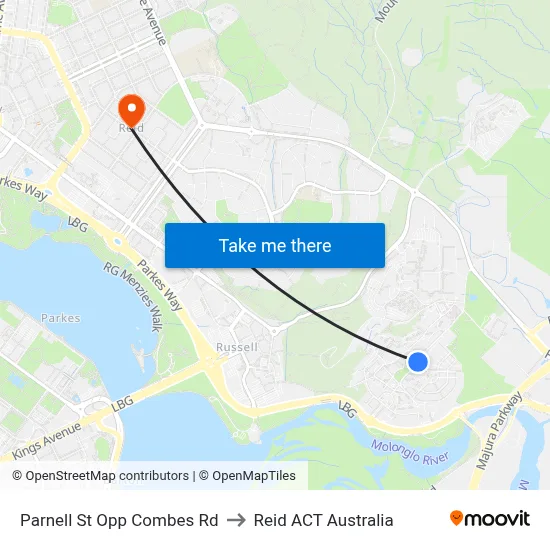 Parnell St Opp Combes Rd to Reid ACT Australia map