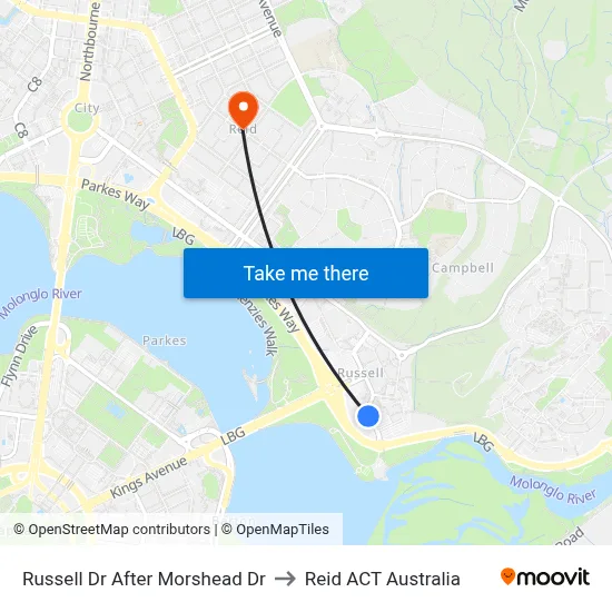 Russell Dr After Morshead Dr to Reid ACT Australia map