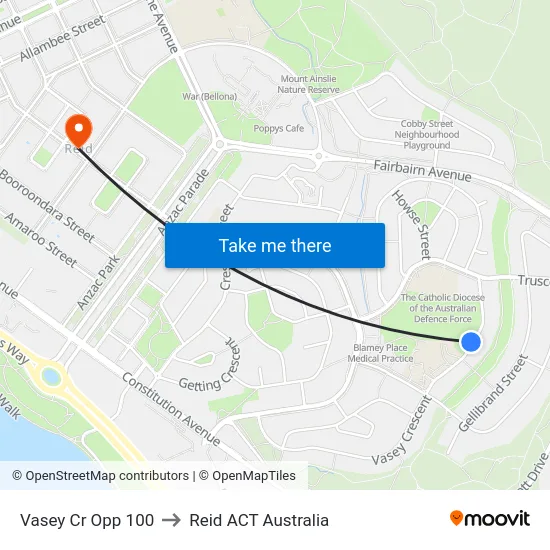 Vasey Cr Opp 100 to Reid ACT Australia map