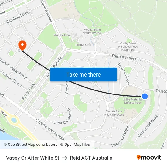 Vasey Cr After White St to Reid ACT Australia map