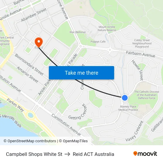 Campbell Shops White St to Reid ACT Australia map