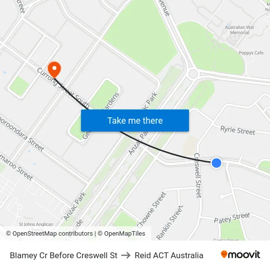 Blamey Cr Before Creswell St to Reid ACT Australia map