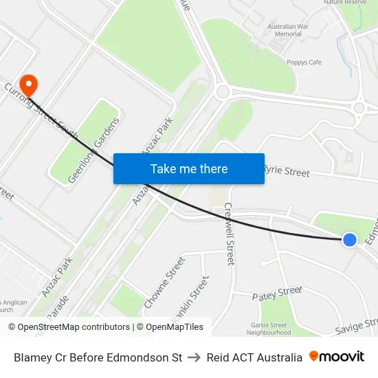 Blamey Cr Before Edmondson St to Reid ACT Australia map