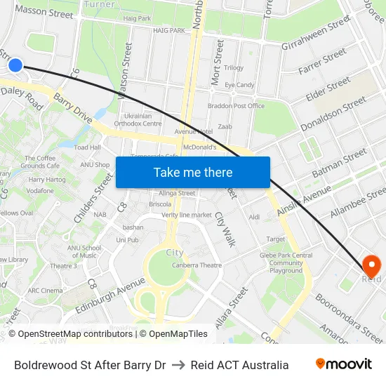 Boldrewood St After Barry Dr to Reid ACT Australia map