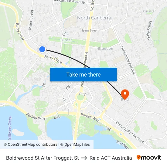 Boldrewood St After Froggatt St to Reid ACT Australia map