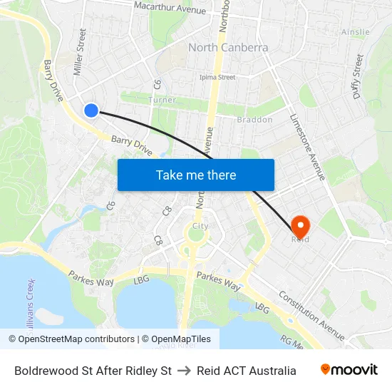 Boldrewood St After Ridley St to Reid ACT Australia map