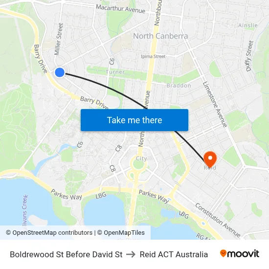 Boldrewood St Before David St to Reid ACT Australia map