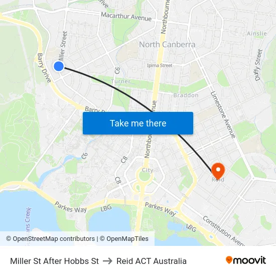Miller St After Hobbs St to Reid ACT Australia map