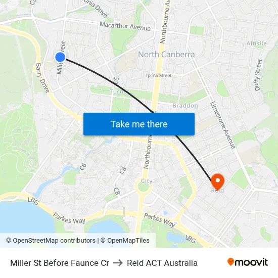 Miller St Before Faunce Cr to Reid ACT Australia map