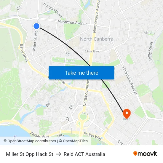Miller St Opp Hack St to Reid ACT Australia map