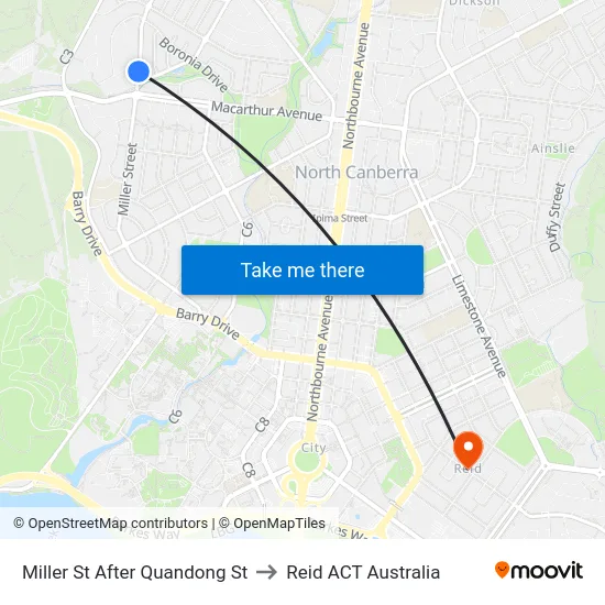 Miller St After Quandong St to Reid ACT Australia map