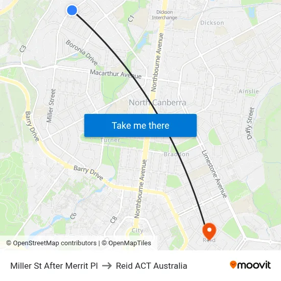 Miller St After Merrit Pl to Reid ACT Australia map