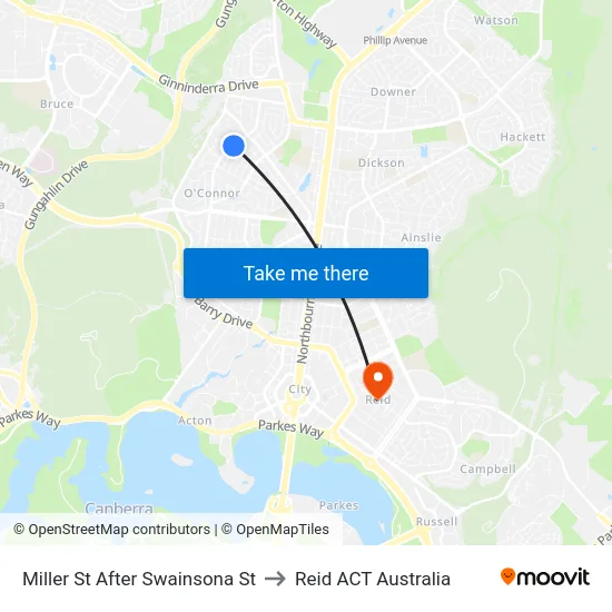 Miller St After Swainsona St to Reid ACT Australia map