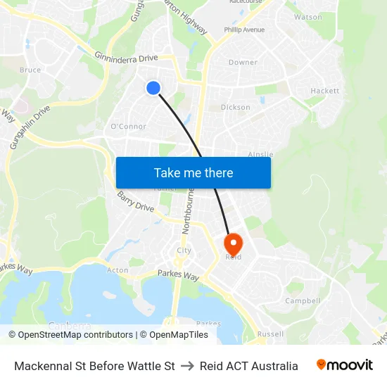 Mackennal St Before Wattle St to Reid ACT Australia map
