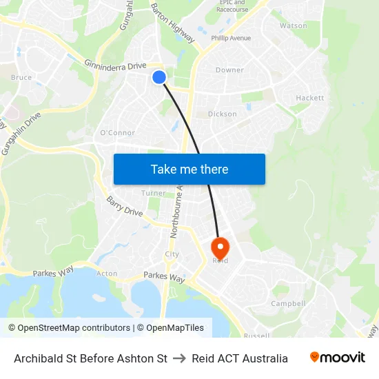 Archibald St Before Ashton St to Reid ACT Australia map