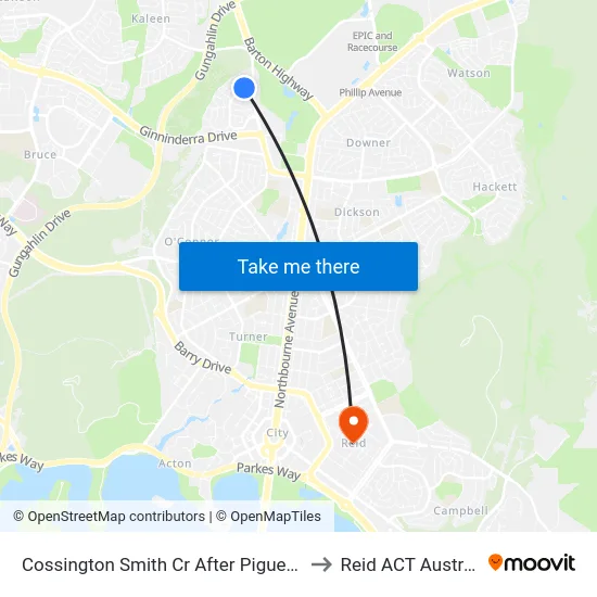 Cossington Smith Cr After Piguenit Cl to Reid ACT Australia map