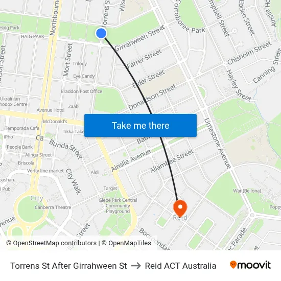Torrens St After Girrahween St to Reid ACT Australia map