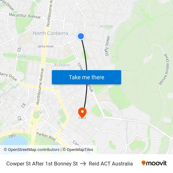Cowper St After 1st Bonney St to Reid ACT Australia map