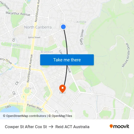 Cowper St After Cox St to Reid ACT Australia map