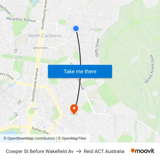 Cowper St Before Wakefield Av to Reid ACT Australia map