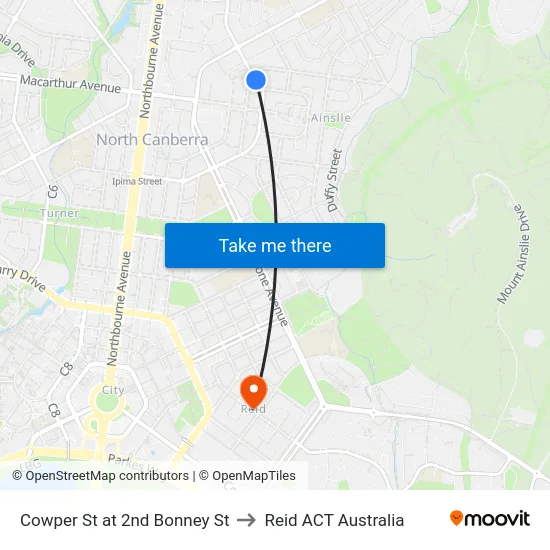 Cowper St at 2nd Bonney St to Reid ACT Australia map