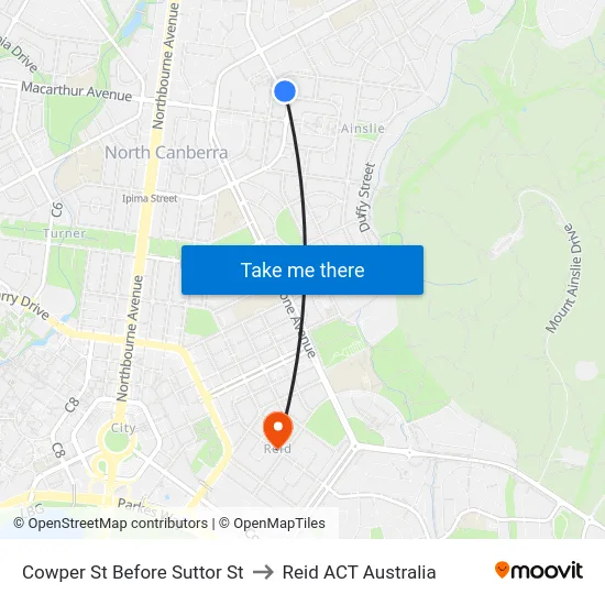Cowper St Before Suttor St to Reid ACT Australia map