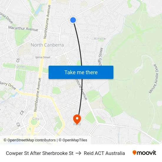 Cowper St After Sherbrooke St to Reid ACT Australia map