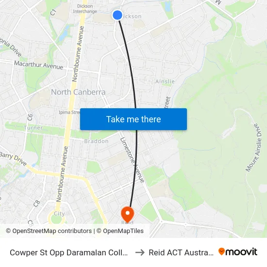 Cowper St Opp Daramalan College to Reid ACT Australia map