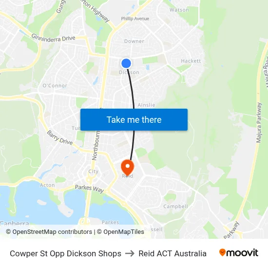 Cowper St Opp Dickson Shops to Reid ACT Australia map