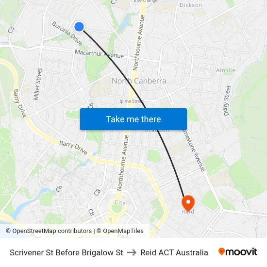 Scrivener St Before Brigalow St to Reid ACT Australia map