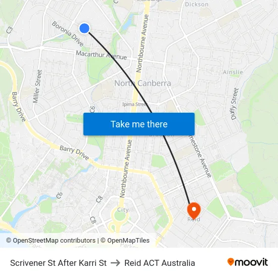 Scrivener St After Karri St to Reid ACT Australia map