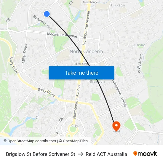 Brigalow St Before Scrivener St to Reid ACT Australia map