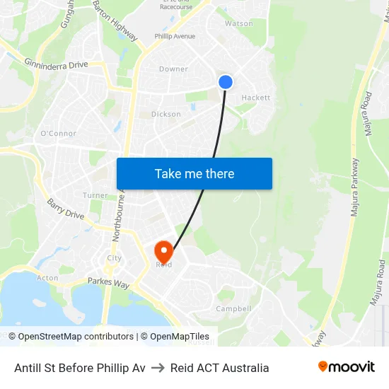 Antill St Before Phillip Av to Reid ACT Australia map