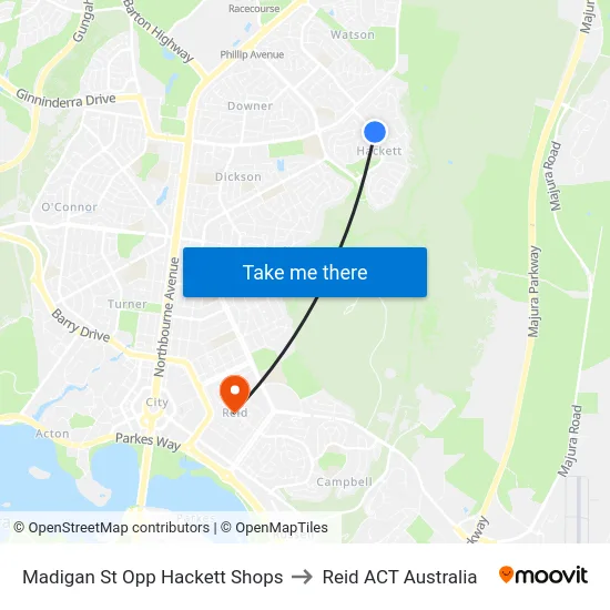 Madigan St Opp Hackett Shops to Reid ACT Australia map