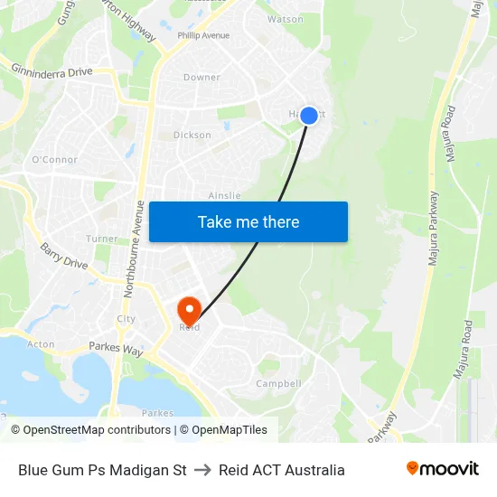 Blue Gum Ps Madigan St to Reid ACT Australia map