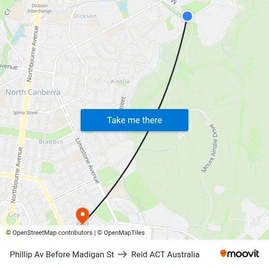 Phillip Av Before Madigan St to Reid ACT Australia map