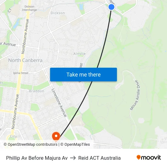 Phillip Av Before Majura Av to Reid ACT Australia map