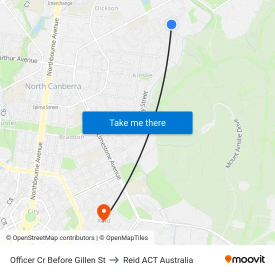 Officer Cr Before Gillen St to Reid ACT Australia map