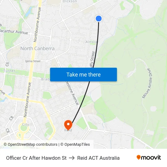 Officer Cr After Hawdon St to Reid ACT Australia map