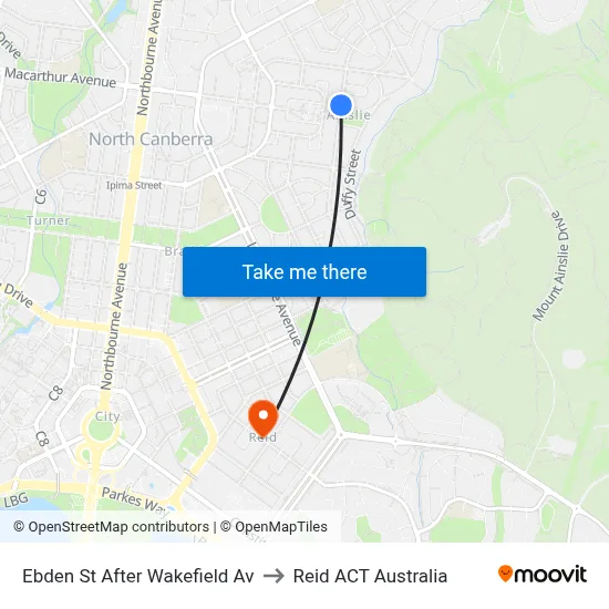 Ebden St After Wakefield Av to Reid ACT Australia map
