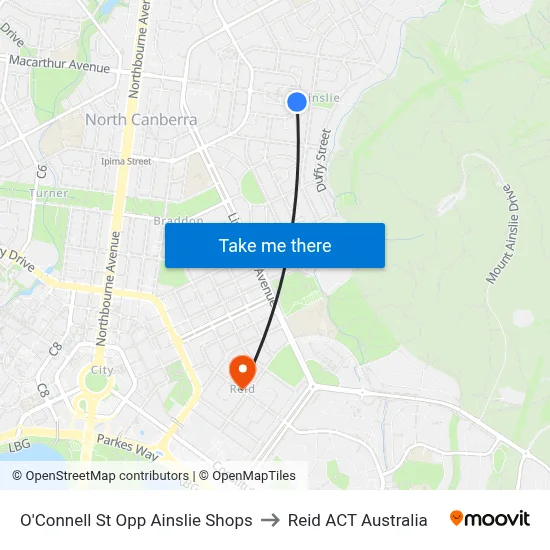 O'Connell St Opp Ainslie Shops to Reid ACT Australia map