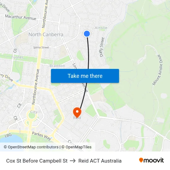 Cox St Before Campbell St to Reid ACT Australia map