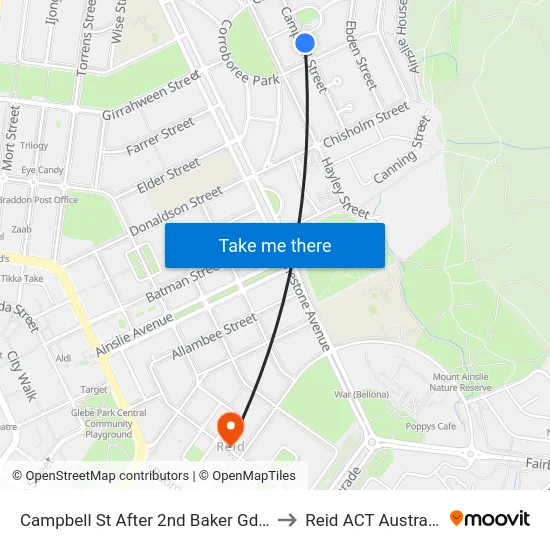 Campbell St After 2nd Baker Gdns to Reid ACT Australia map