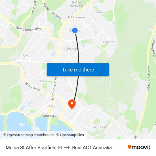 Melba St After Bradfield St to Reid ACT Australia map