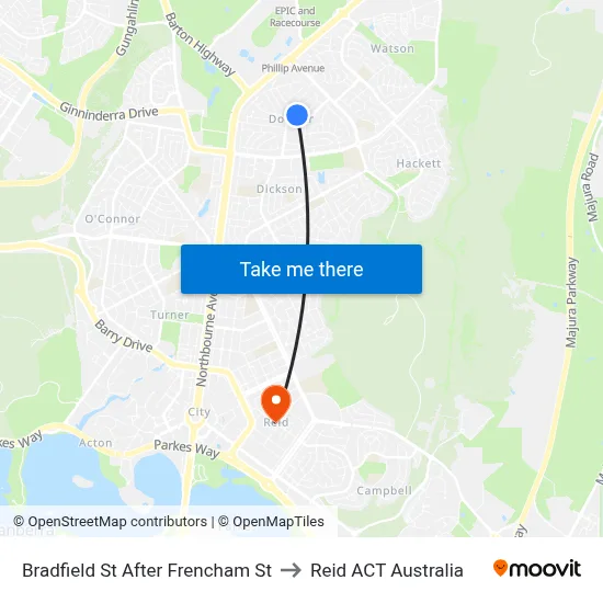 Bradfield St After Frencham St to Reid ACT Australia map